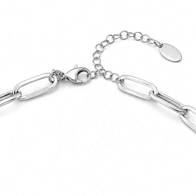 Stainless steel paperclip chain lobster clasp, extender chain and blank tag structure detail