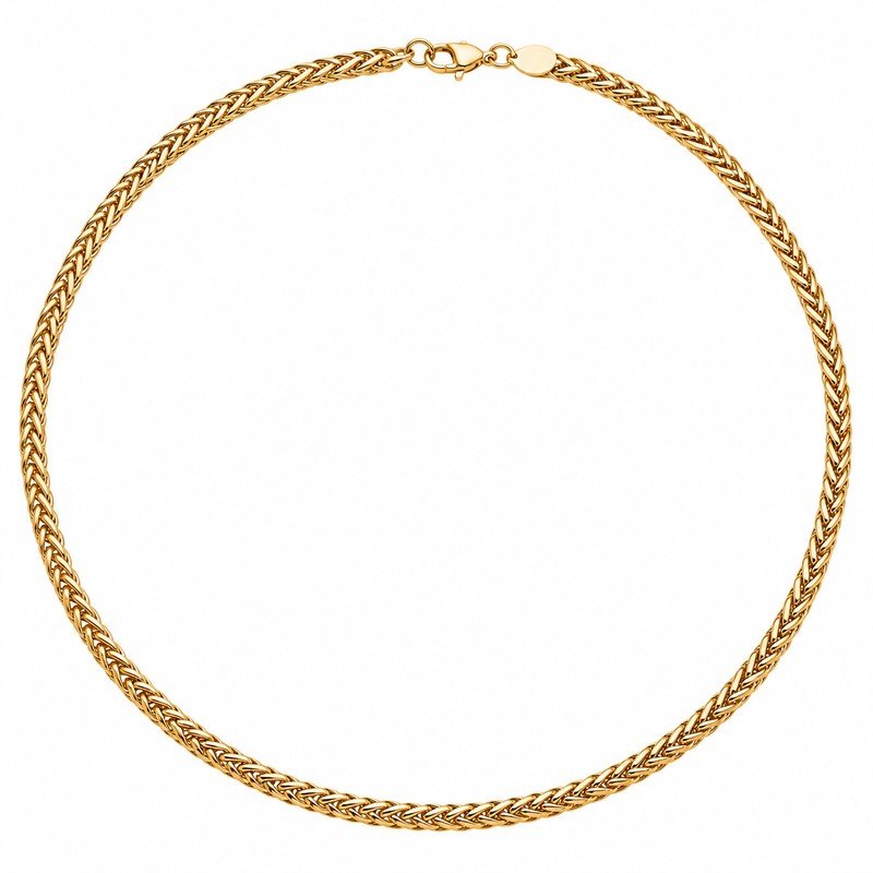 Gold stainless steel wheat chain necklace front view