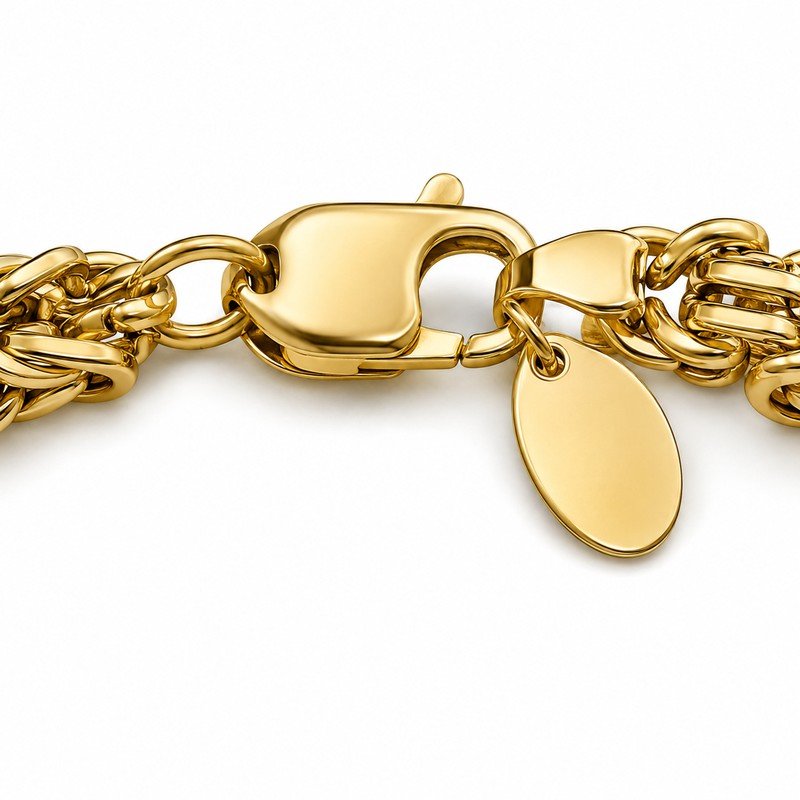 Gold stainless steel Byzantine chain lobster clasp structure detail
