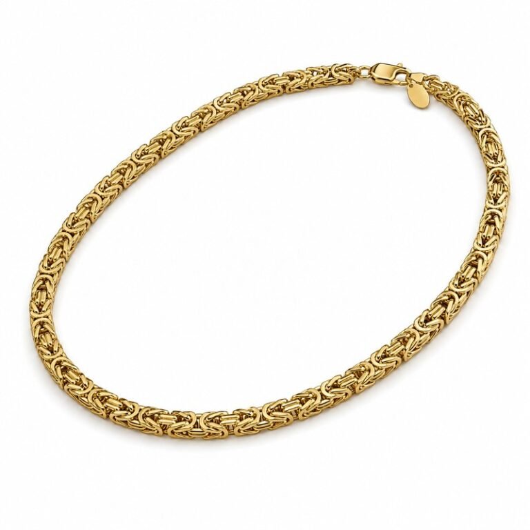 Men's gold stainless steel Byzantine chain necklace, 6 mm width and 55 cm length