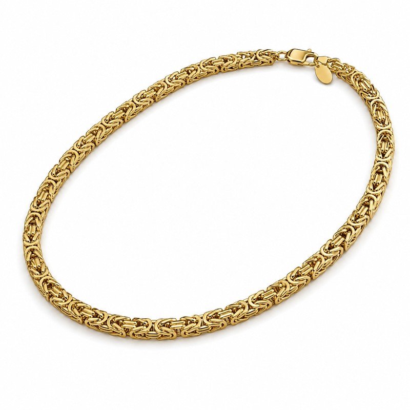 Men's gold stainless steel Byzantine chain necklace, 6 mm width and 55 cm length