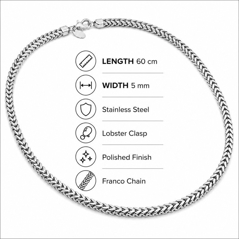 Stainless steel Franco chain size and material specifications
