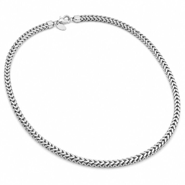 Men's silver stainless steel Franco chain necklace, 5 mm width and 60 cm length