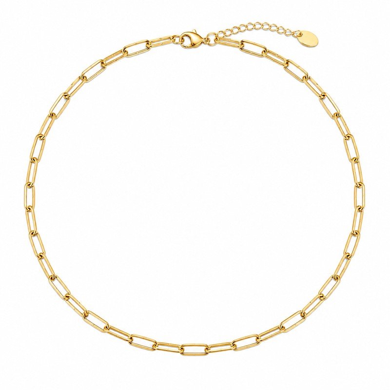 Gold stainless steel paperclip chain necklace front view