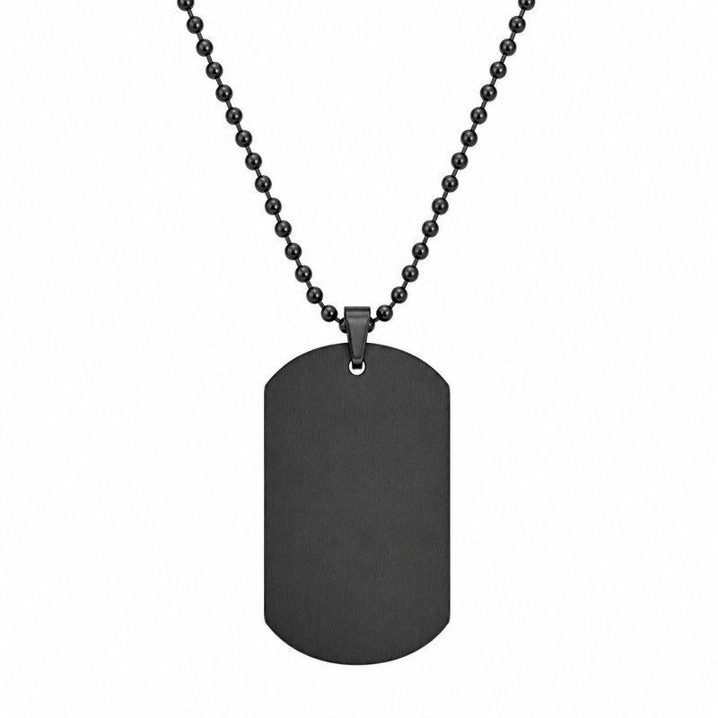 Black stainless steel dog tag necklace front view