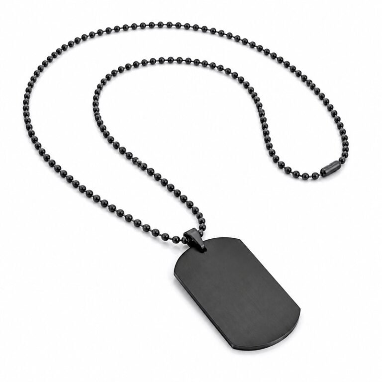 Men's black stainless steel dog tag necklace, 60 cm ball chain and blank matte tag