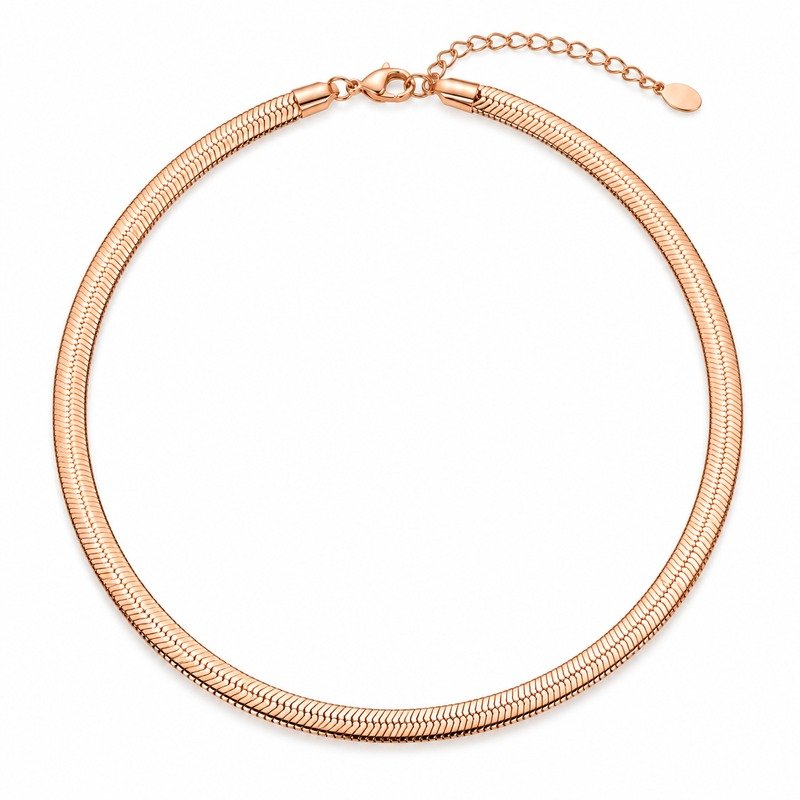 Rose gold Stainless Steel snake chain necklace front view on white background