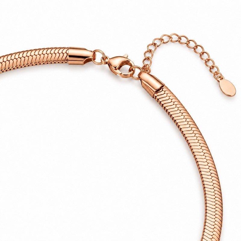 Rose gold Stainless Steel snake chain lobster clasp, extender and reverse construction detail