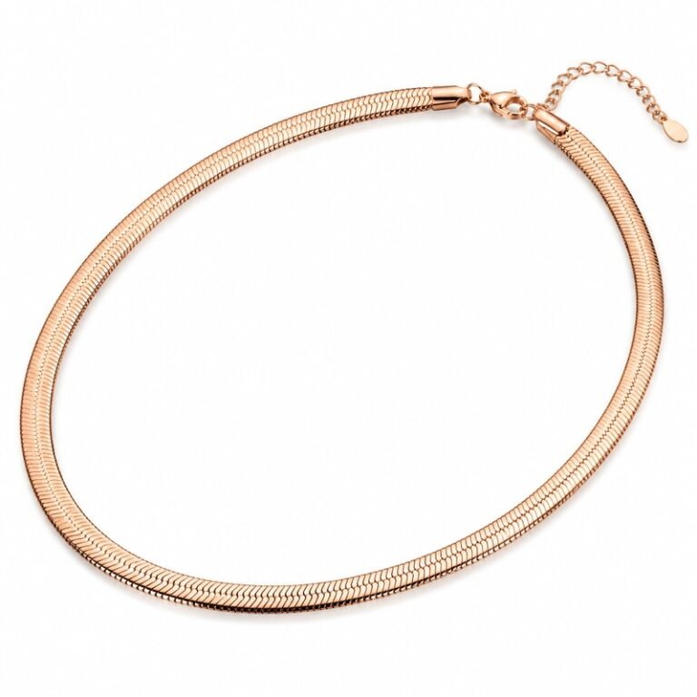 Women's rose gold Stainless Steel snake chain necklace, 4 mm wide, 45 cm plus 5 cm extender, 45-degree white background product view