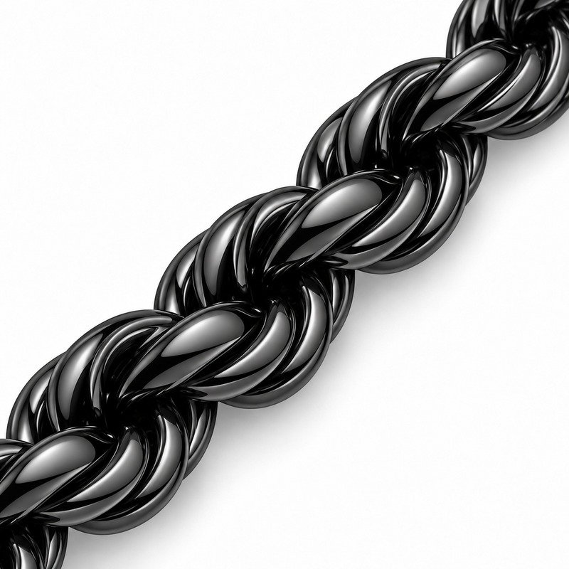 Black Stainless Steel rope chain twisted links and smooth edge craftsmanship macro
