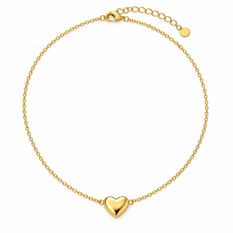 Gold Stainless Steel heart pendant necklace straight-on front view on white background