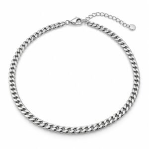 Women’s Silver Stainless Steel Curb Chain Necklace
