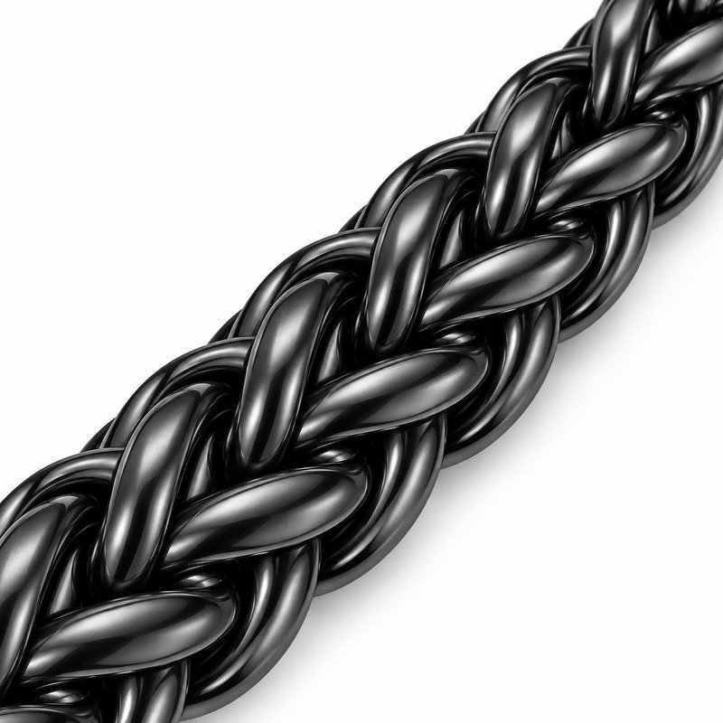 Black Stainless Steel wheat chain four-strand braided links and craftsmanship macro