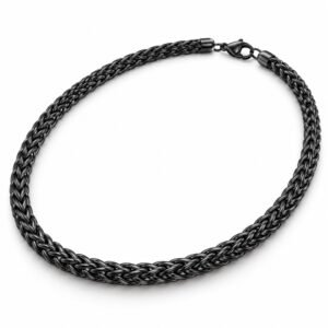 Men’s Black Stainless Steel Wheat Chain Necklace