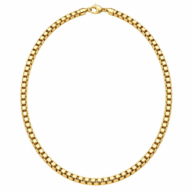 Gold Stainless Steel box chain necklace straight-on front view on white background