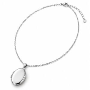 Women’s Silver Stainless Steel Oval Locket Necklace