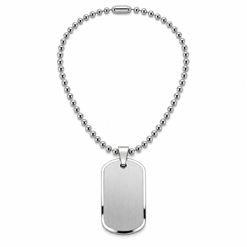 Silver Stainless Steel blank dog tag necklace straight-on front view