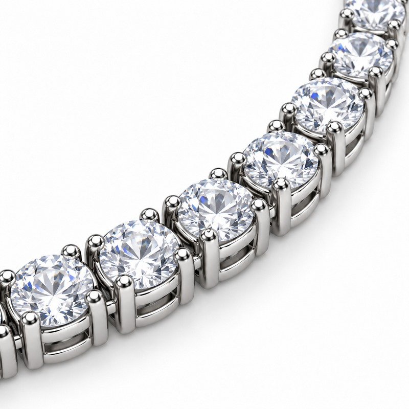 Silver Stainless Steel tennis necklace clear stone facets and precise four-prong setting craftsmanship macro