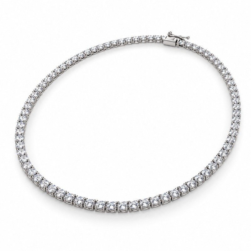 Women's silver Stainless Steel tennis necklace, 3 mm wide and 42 cm long, 45-degree white background view