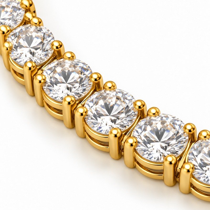 Gold Stainless Steel tennis necklace clear stone facets and precise four-prong craftsmanship macro