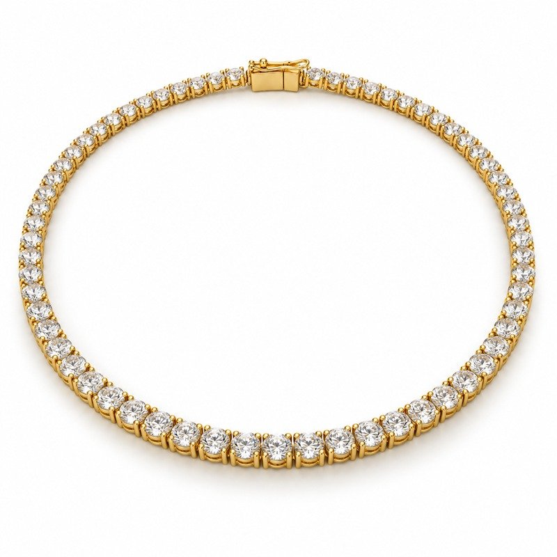 Women's gold Stainless Steel tennis necklace, 4 mm wide and 45 cm long, 45-degree white background view