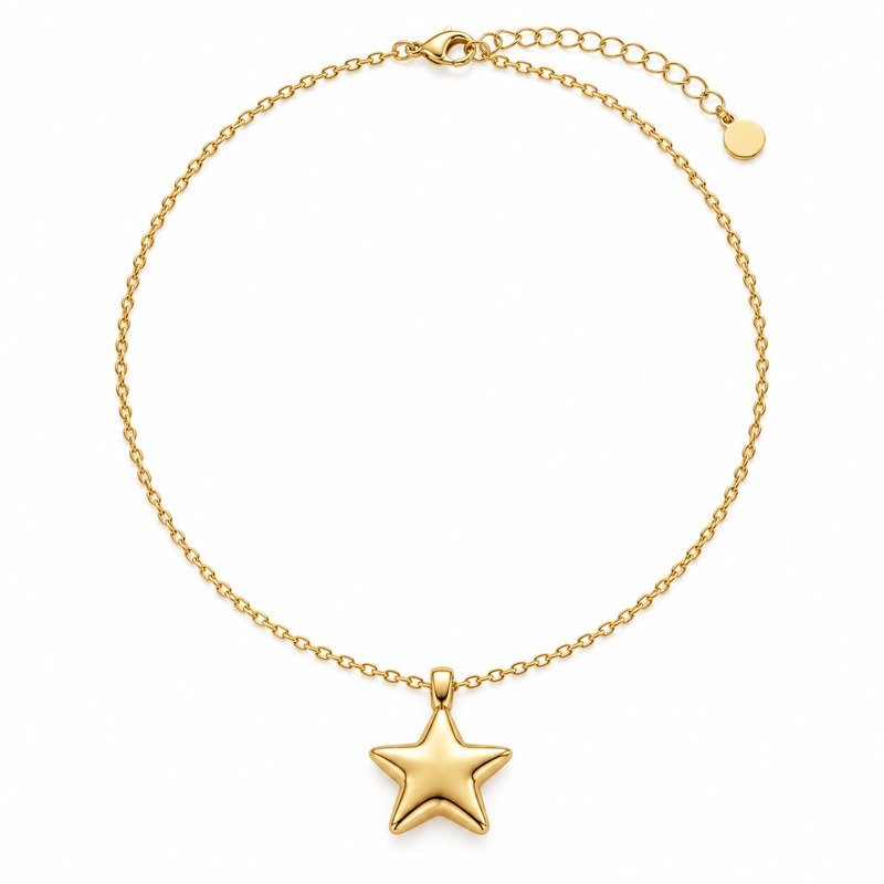 Gold Stainless Steel five-point star pendant necklace straight-on front view