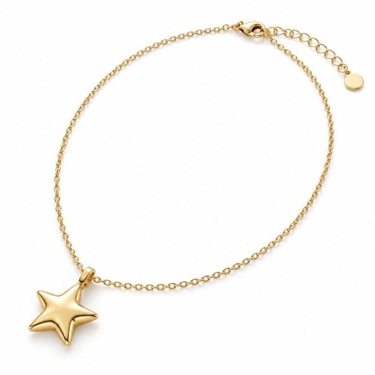 Women's gold Stainless Steel star pendant necklace, 45 cm plus 5 cm extender, 45-degree white background view