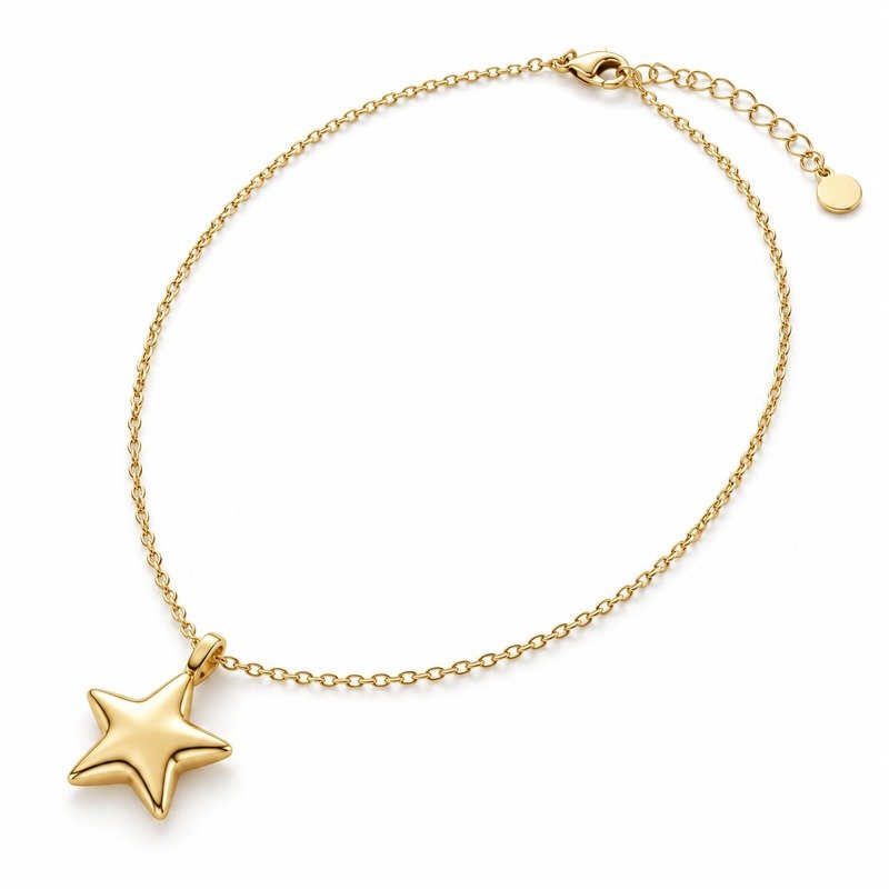 Women's gold Stainless Steel star pendant necklace, 45 cm plus 5 cm extender, 45-degree white background view