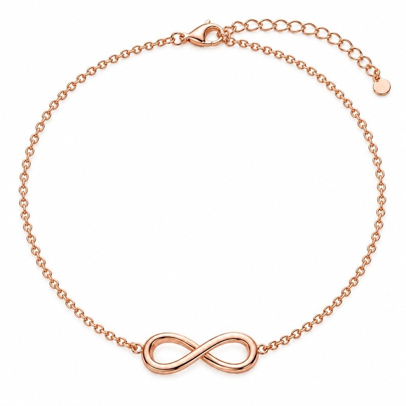 Rose gold Stainless Steel infinity necklace straight-on front view on white background