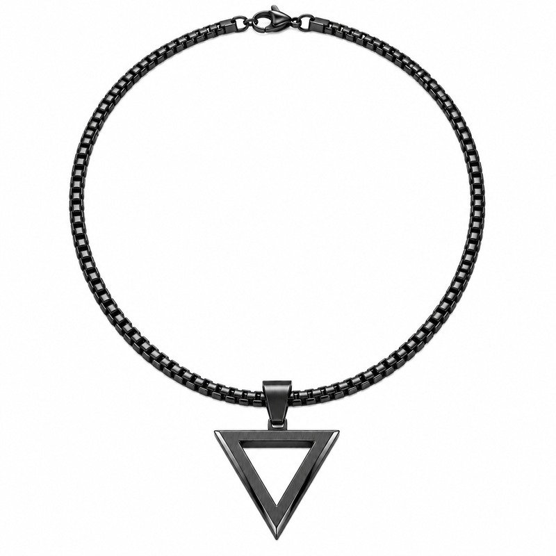 Black Stainless Steel open triangle pendant necklace straight-on front view