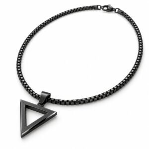 Men’s Black Stainless Steel Triangle Pendant Necklace