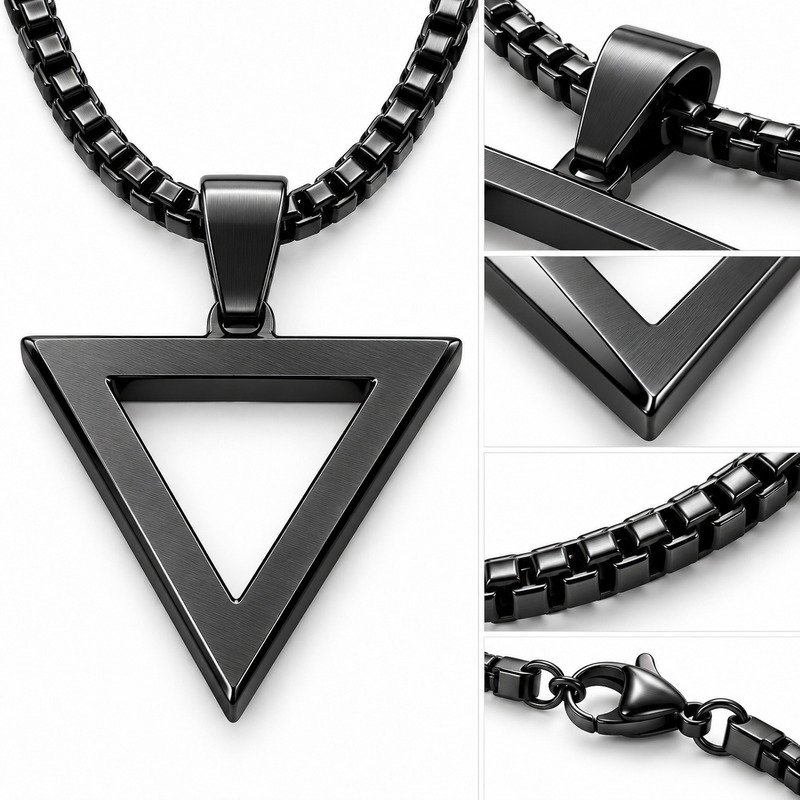 Black Stainless Steel triangle pendant back, integrated bail, open center and clasp construction