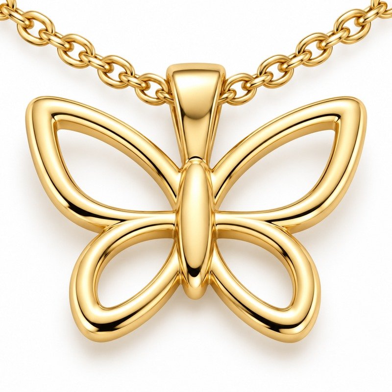 Gold Stainless Steel butterfly polished wings, rounded edges and chain craftsmanship macro