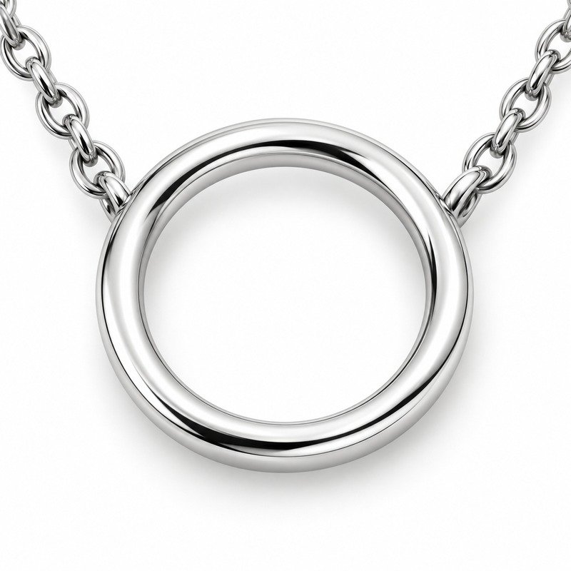 Polished Stainless Steel circle pendant material and craftsmanship close-up