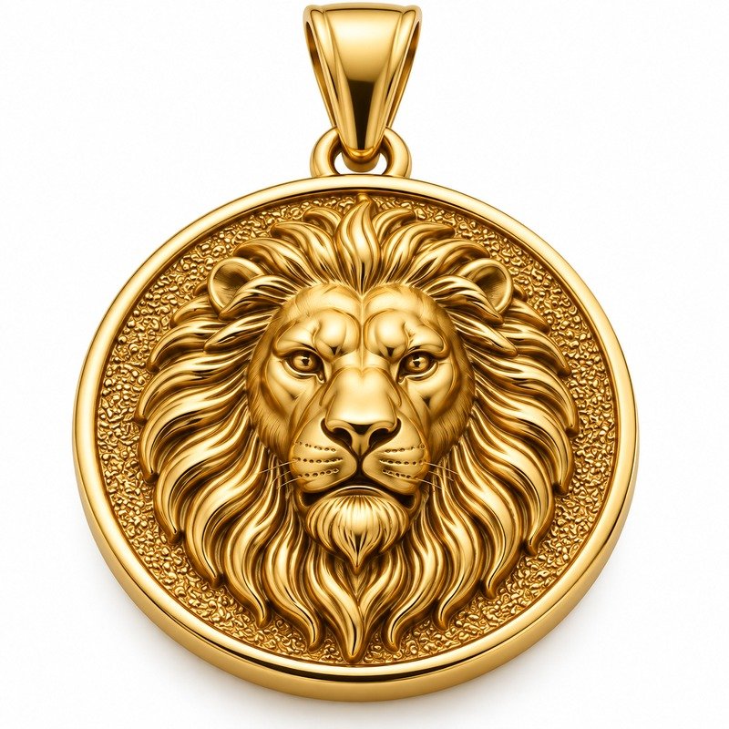 Sculpted lion relief Stainless Steel medallion craftsmanship close-up