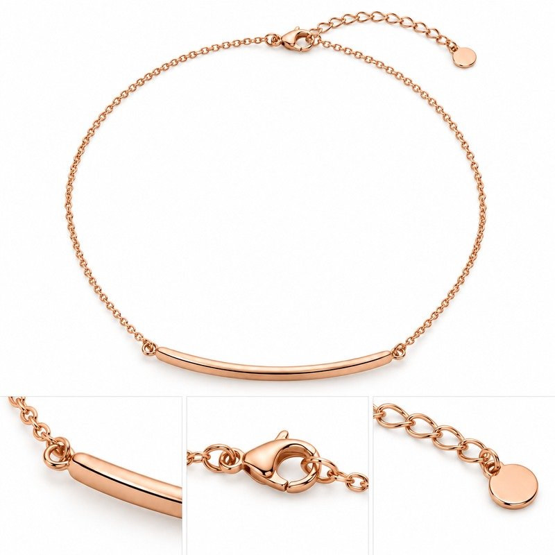 Bar necklace reverse, chain connections, clasp and extender structure detail