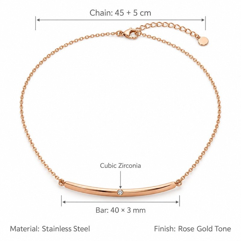 Bar necklace dimensions, Stainless Steel material and product specifications