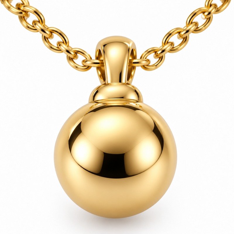 Mirror-polished gold Stainless Steel bead pendant craftsmanship close-up