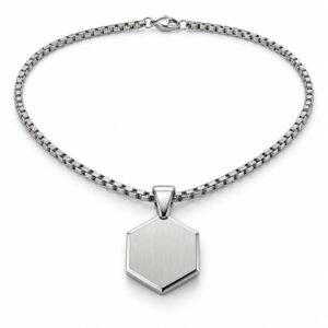 Men’s Silver Stainless Steel Hexagon Pendant Necklace