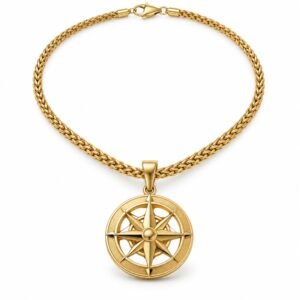 Men’s Gold Stainless Steel Compass Pendant Necklace