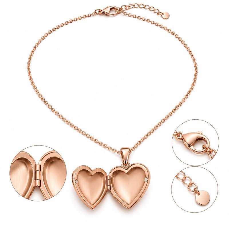 Heart locket interior, hinge, bail and clasp structure detail