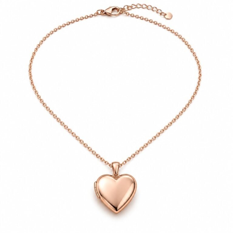 Women's rose gold Stainless Steel heart locket necklace on white background