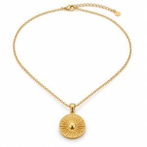Women’s Gold Stainless Steel Sunburst Pendant Necklace