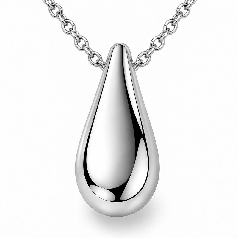 Polished Stainless Steel teardrop pendant craftsmanship close-up