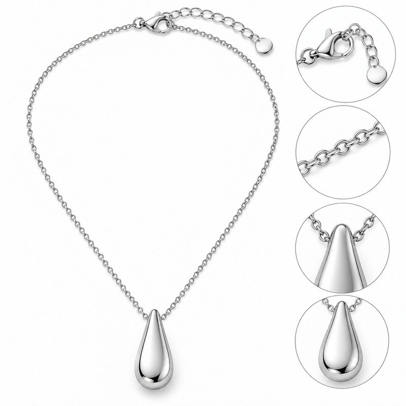 Teardrop pendant reverse, concealed loop and clasp structure detail