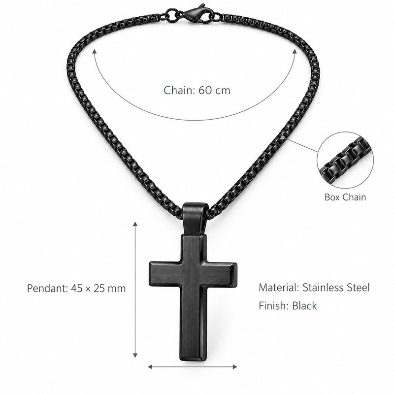 Cross necklace dimensions, Stainless Steel material and specifications