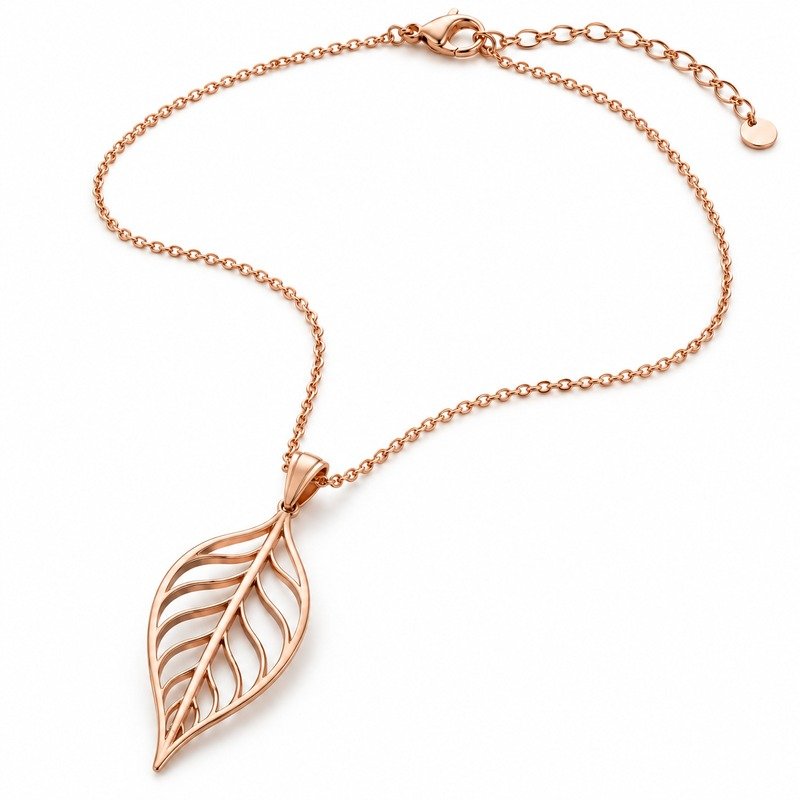 Leaf pendant reverse, bail, chain and clasp structure detail