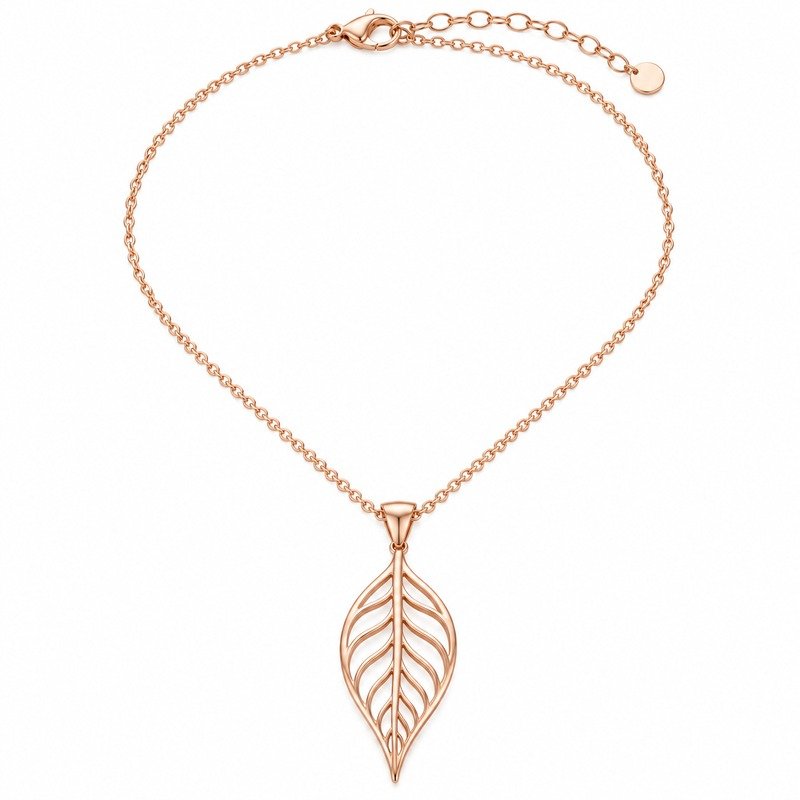 Rose gold openwork leaf pendant necklace front view