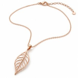 Women’s Rose Gold Stainless Steel Leaf Pendant Necklace