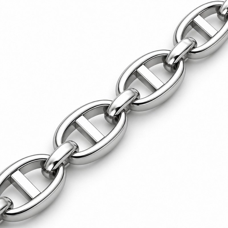 mens silver Stainless Steel mariner chain necklace, material and craftsmanship close-up